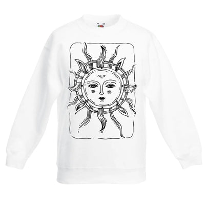 Sun Large Print Tattoo Hipster Children's Toddler Kids Sweatshirt Jumper 9-11 / White