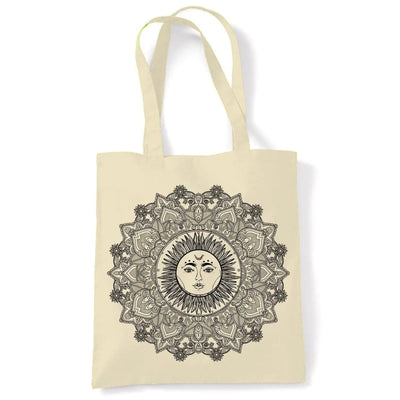 Sun Mandala Hipster Tattoo Large Print Tote Shoulder Shopping Bag Cream