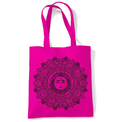 Sun Mandala Hipster Tattoo Large Print Tote Shoulder Shopping Bag Hot Pink