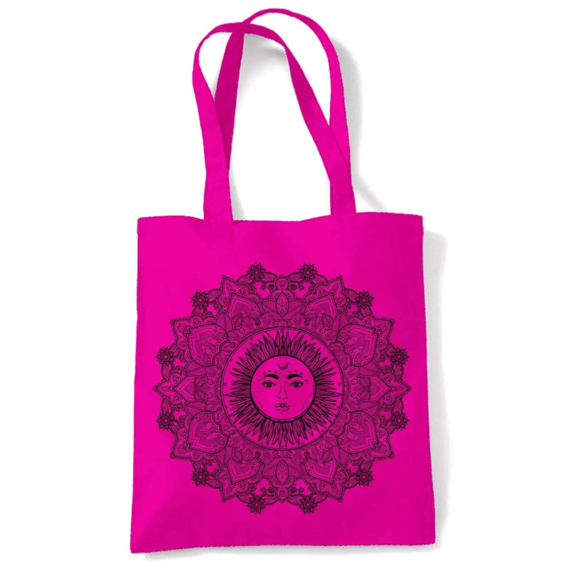 Sun Mandala Hipster Tattoo Large Print Tote Shoulder Shopping Bag Hot Pink