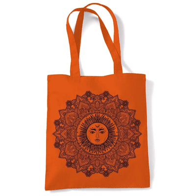 Sun Mandala Hipster Tattoo Large Print Tote Shoulder Shopping Bag Orange