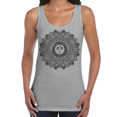 Sun Mandala Hipster Tattoo Large Print Women's Vest Tank Top Small / Light Grey