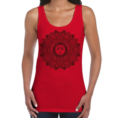 Sun Mandala Hipster Tattoo Large Print Women's Vest Tank Top Small / Red