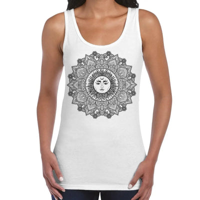 Sun Mandala Hipster Tattoo Large Print Women's Vest Tank Top Small / White