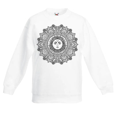 Sun Mandala Tattoo Hipster Children's Toddler Kids Sweatshirt Jumper 3-4 / White