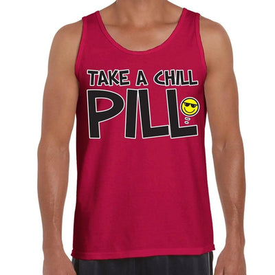 Take A Chill Pill Funny Slogan Men's Vest Tank Top XL / Red
