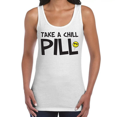 Take A Chill Pill Funny Slogan Women's Vest Tank Top L / White