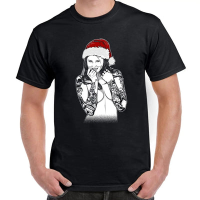 Tattooed Lady Santa Christmas Men's T-Shirt S / Black