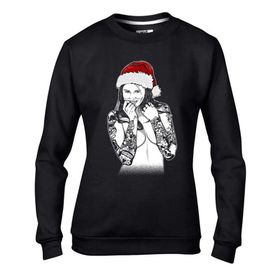 Tattooed Lady Santa Christmas Women's Sweatshirt Jumper XXL / Black