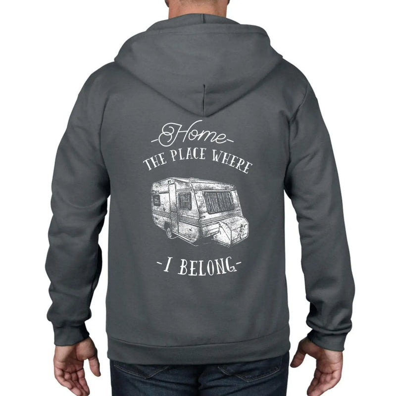 The Place Where I Belong Caravan Camping Full Zip Hoodie XXL / Charcoal