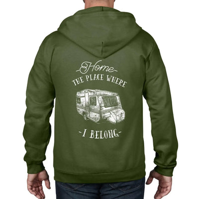 The Place Where I Belong Caravan Camping Full Zip Hoodie XXL / City Green