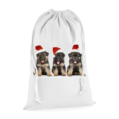 Three Christmas German Shepherds Puppies Presents Stocking Drawstring Santa Sack