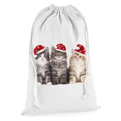 Three Christmas Kittens Presents Stocking Drawstring Santa Sack