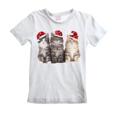 Three Christmas Kittens with Santa Hats Cute Childrens Kids T-Shirt 3-4