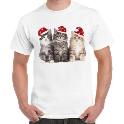 Three Christmas Kittens with Santa Hats Cute Men's T-Shirt 3XL
