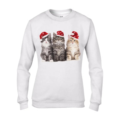 Three Christmas Kittens with Santa Hats Cute Womens Sweatshirt Jumper S