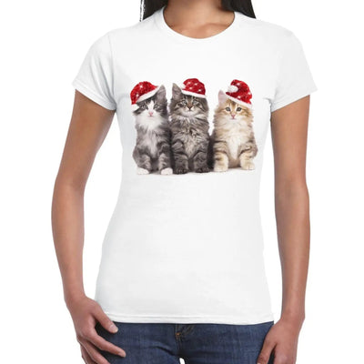Three Christmas Kittens with Santa Hats Cute Women's T-Shirt XL