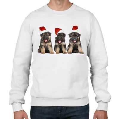 Three German Shepherds Puppies with Santa Hats Christmas Mens Sweatshirt Jumper
