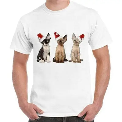 Three Santa Claus Kittens Men's Christmas T-Shirt