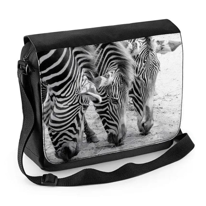 Three Zebras Black and White Laptop Messenger Bag