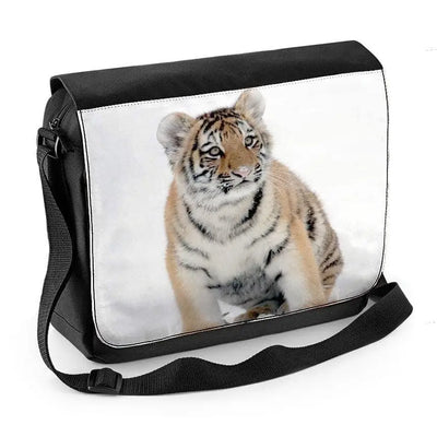 Tiger Cub In Snow Laptop Messenger Bag