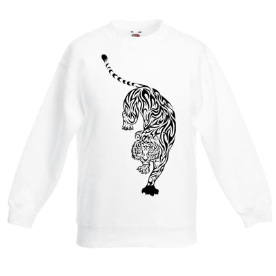 Tiger Large Print Tattoo Hipster Children's Toddler Kids Sweatshirt Jumper 12-13 / White