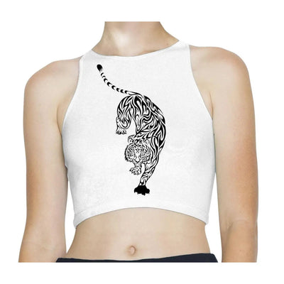 Tiger Tattoo Hipster Sleeveless High Neck Crop Top XS / White