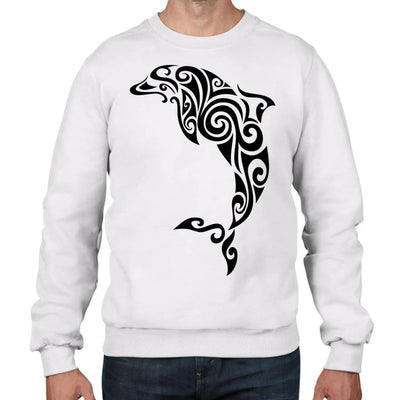 Tribal Dolphin Tattoo Hipster Men's Sweatshirt Jumper S / White