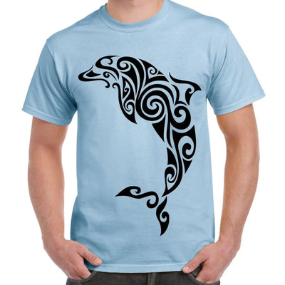 Tribal Dolphin Tattoo Large Print Men's T-Shirt XL / Light Blue