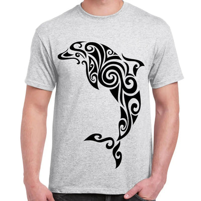 Tribal Dolphin Tattoo Large Print Men's T-Shirt XL / Light Grey