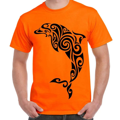 Tribal Dolphin Tattoo Large Print Men's T-Shirt XL / Orange