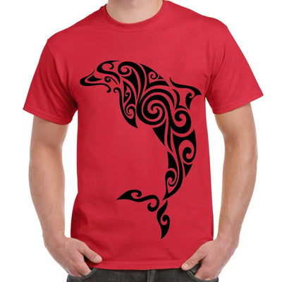 Tribal Dolphin Tattoo Large Print Men's T-Shirt XL / Red