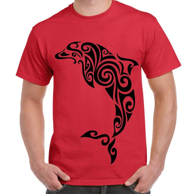 Tribal Dolphin Tattoo Large Print Men's T-Shirt XL / Red