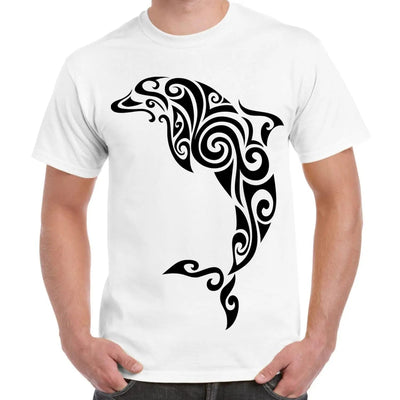 Tribal Dolphin Tattoo Large Print Men's T-Shirt XL / White