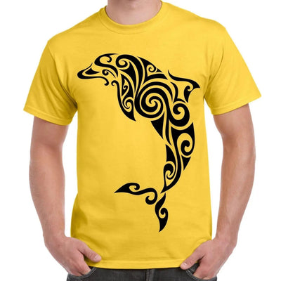 Tribal Dolphin Tattoo Large Print Men's T-Shirt XL / Yellow