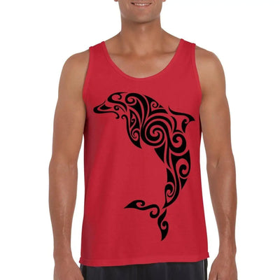 Tribal Dolphin Tattoo Large Print Men's Vest Tank Top XL / Red