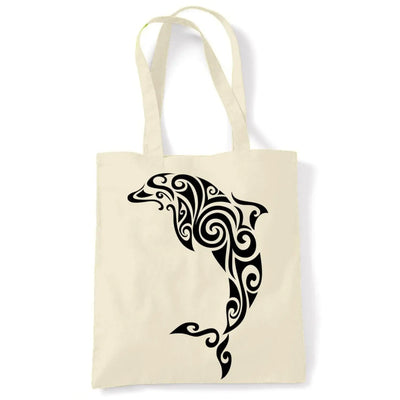 Tribal Dolphin Tattoo Large Print Tote Shoulder Shopping Bag