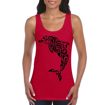 Tribal Dolphin Tattoo Large Print Women's Vest Tank Top S / Red