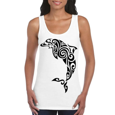 Tribal Dolphin Tattoo Large Print Women's Vest Tank Top S / White