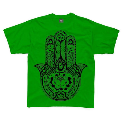 Tribal Hamsa Hand Of Fatima Tattoo Large Print Kids Children's T-Shirt 3-4 / Kelly Green