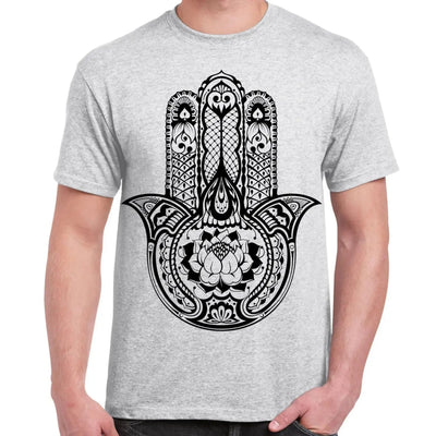 Tribal Hamsa Hand Of Fatima Tattoo Large Print Men's T-Shirt XL / Light Grey