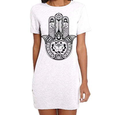Tribal Hamsa Hand Of Fatima Tattoo Large Print Women's T-Shirt Dress L