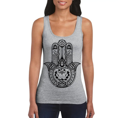 Tribal Hamsa Hand Of Fatima Tattoo Large Print Women's Vest Tank Top L / Light Grey