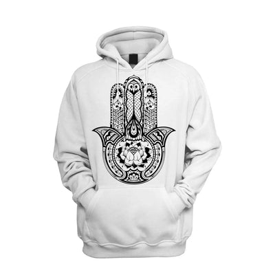 Tribal Hamsa Hand Of Fatima Tattoo Men's Pouch Pocket Hoodie Hooded Sweatshirt L / White