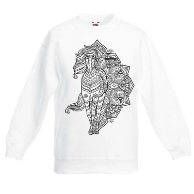 Tribal Horse Mandala Tattoo Hipster Children's Toddler Kids Sweatshirt Jumper 7-8 / White