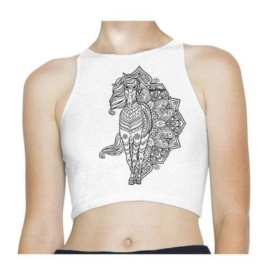 Tribal Horse Mandala Tattoo Hipster Sleeveless High Neck Crop Top M / White