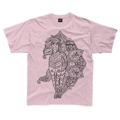 Tribal Horse Tattoo Large Print Kids Children's T-Shirt 3-4 / Pink