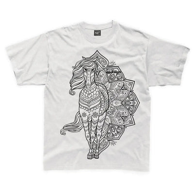 Tribal Horse Tattoo Large Print Kids Children's T-Shirt 3-4 / White