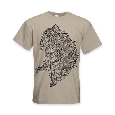 Tribal Horse Tattoo Large Print Men's T-Shirt M / Khaki