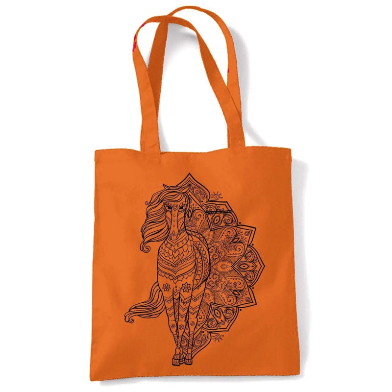 Tribal Horse Tattoo Large Print Tote Shoulder Shopping Bag